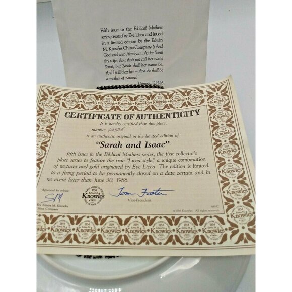 Knowles Collector Plate #5 Biblical Mothers Series, Sarah & Issac 1986 - Picture 7 of 9